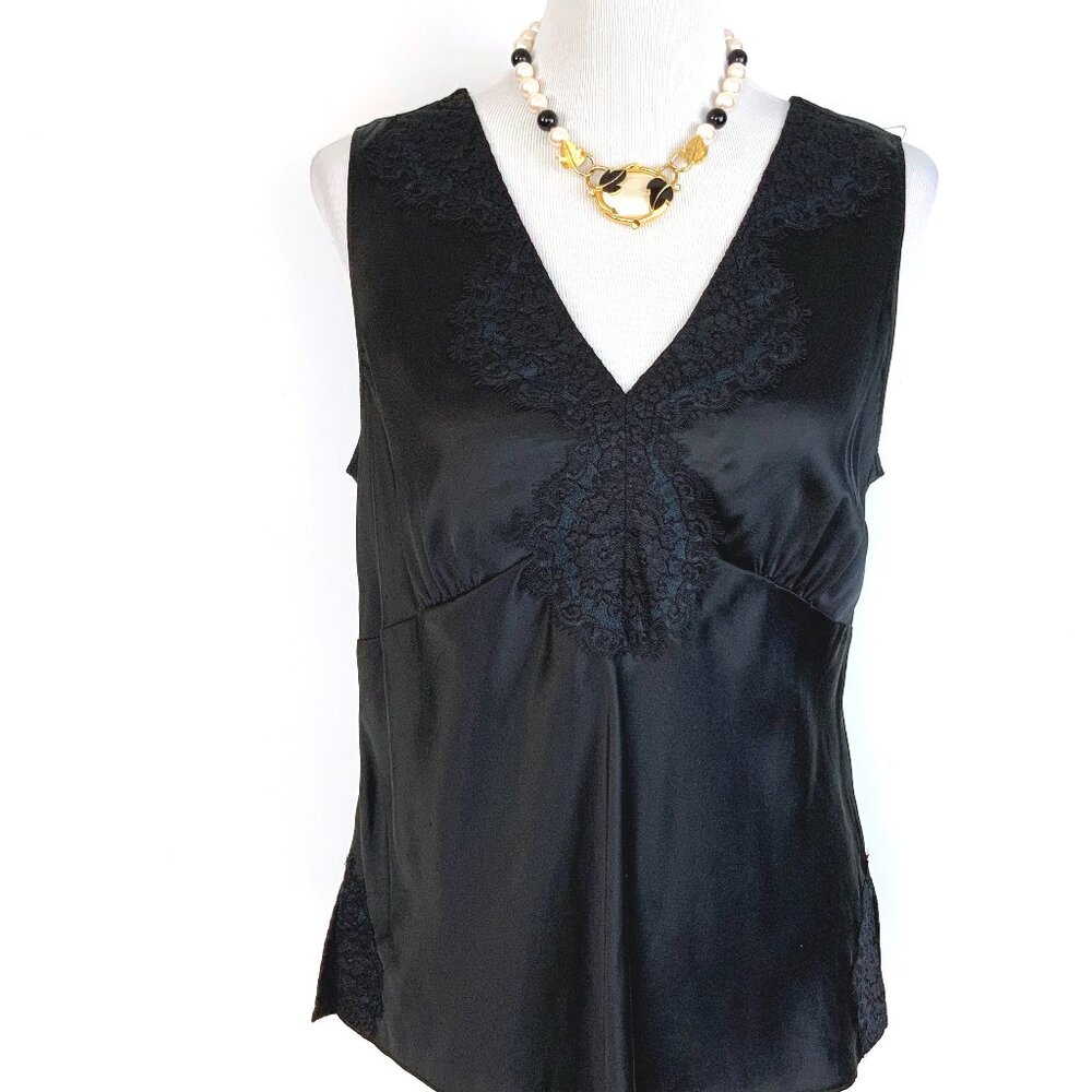 Allegory Babydoll Camisole Black 100% Silk Lace Embellished Sz L